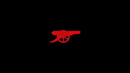 Minimalist red Arsenal F.C. cannon logo centered on a black background, 2K Quad HD PC desktop wallpaper.