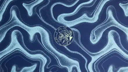2K Quad HD PC desktop wallpaper: Ajax Amsterdam logo centered on an abstract navy and light-blue wavy textured background.