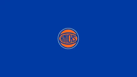 New York Knicks NBA 2K Quad HD PC desktop wallpaper and background: orange and blue Knicks logo centered on a solid royal blue background.