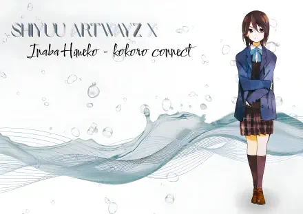 4K Ultra HD anime desktop wallpaper: Kokoro Connect's Inaba Hanako standing beside pastel y2k/2000s retro waves and floating bubbles on a clean white background.