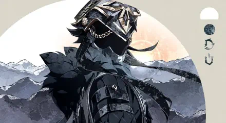HD video game desktop wallpaper of Il Capitano (Genshin Impact): masked armored captain with ornate helmet and chains against a backdrop of snowy mountains.