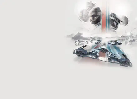 Star Wars: Galactic Racer spaceship soaring beneath pilot helmets in a 2K Quad HD PC desktop wallpaper