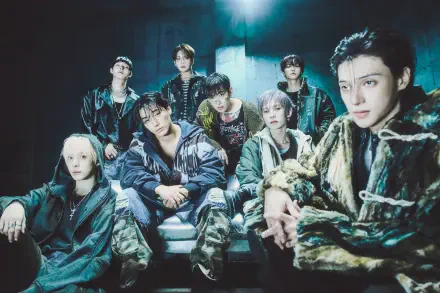ATEEZ K-pop boy band group portrait in moody teal styling, Golden Hour 4K Ultra HD desktop wallpaper