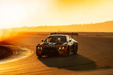 BMW M4 GT3 race car speeding around a sunlit track, HD desktop wallpaper and background