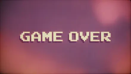 Pixel art “Game Over” video game screen on a glowing pink background, 4K Ultra HD PC desktop wallpaper.
