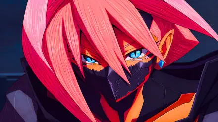 Talia Yang from Cyberpunk: Edgerunners 2, pink-haired anime girl in a futuristic mask, 5K Ultra HD cyberpunk PC desktop wallpaper.