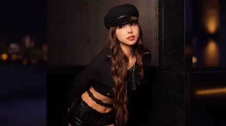 TWICE’s Nayeon, Korean K-pop idol and model, in a black outfit for a 5K Ultra HD PC desktop wallpaper.