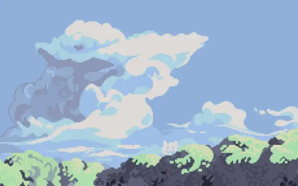 4K Ultra HD digital painting landscape illustration artwork: stylized clouds drift over rolling green hills and scattered trees — a vivid PC desktop wallpaper background.