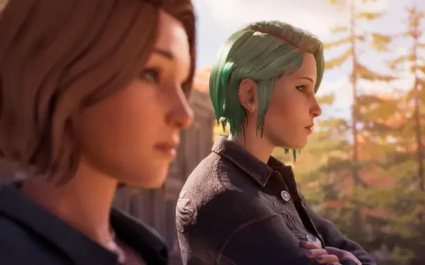 4K Ultra HD PC desktop wallpaper from the video game Life Is Strange: Reunion, showing two Life Is Strange characters in a contemplative sunset profile.