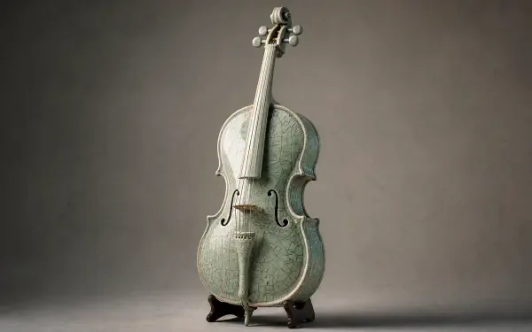 4K Ultra HD PC desktop wallpaper and background: textured silver cello standing on a small stand against a soft gray gradient backdrop.