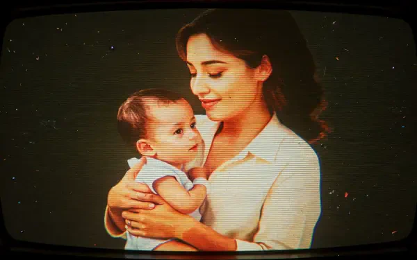 4K Ultra HD PC desktop wallpaper of a mother tenderly cradling her baby, soft vintage tones and a gentle smile creating a warm, intimate background.