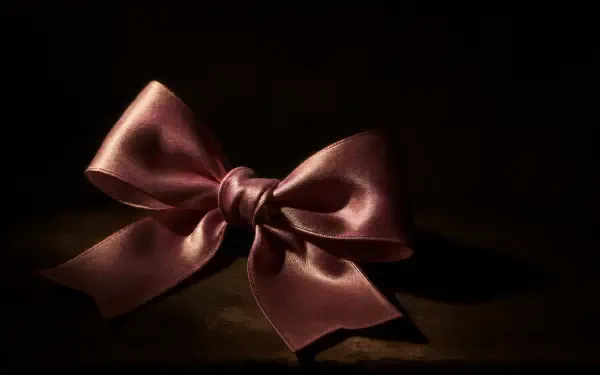 Pink satin bow on a shadowed dark surface, rendered as a 4K Ultra HD PC desktop wallpaper and background.