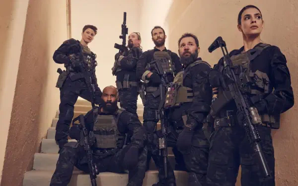 Special Ops: Lioness 4K Ultra HD PC desktop wallpaper: six armed tactical operators in black gear posed on a stairwell.