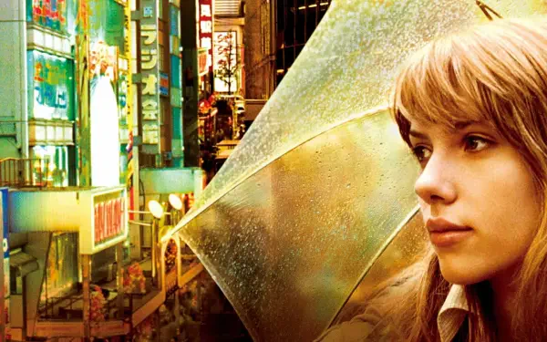 Contemplative woman under a translucent umbrella amid neon Tokyo streets — Lost In Translation 4K Ultra HD PC desktop wallpaper and background.