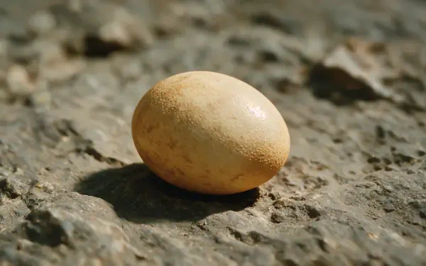 Close-up of a single dinosaur egg on sunlit rocky ground — 4K Ultra HD PC desktop wallpaper background.