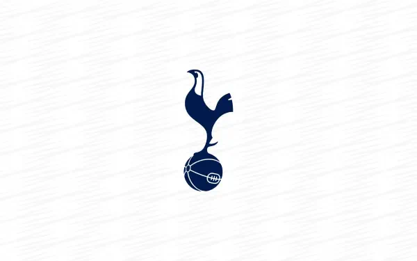Tottenham Hotspur F.C. navy cockerel logo perched on a vintage football, centered on a subtle textured white backdrop — 2K Quad HD PC desktop wallpaper