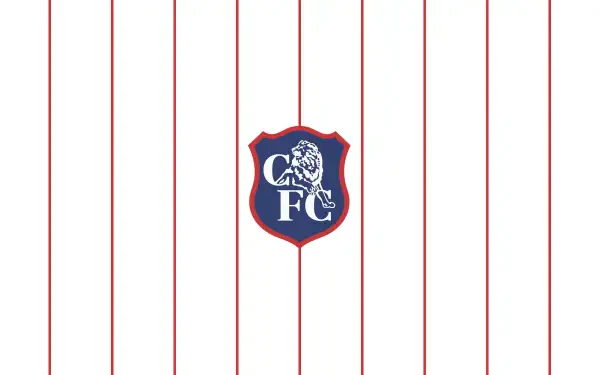 Chelsea F.C. logo centered on a white background with thin vertical red pinstripes, 2K Quad HD PC desktop wallpaper.