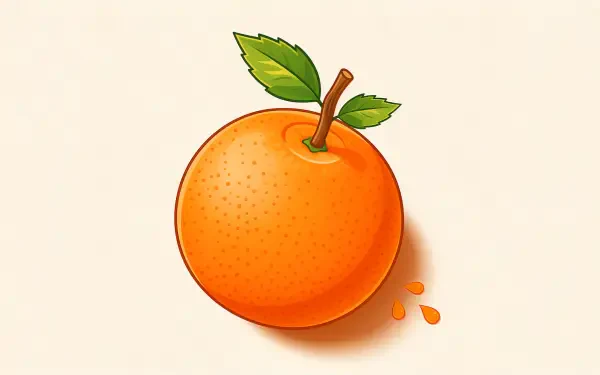Illustrated orange fruit with leaves and juice drops on a cream backdrop, vivid orange color — 4K Ultra HD PC desktop wallpaper/background.