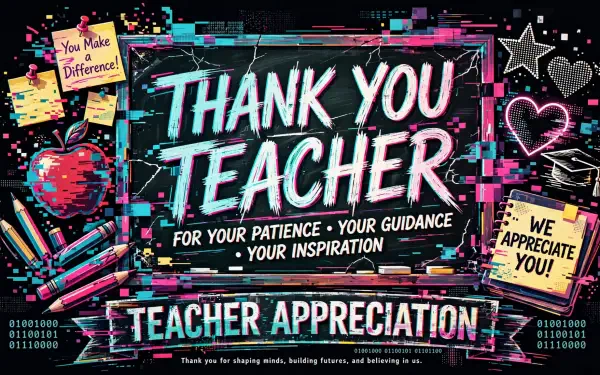 Colorful HD desktop wallpaper poster reading Thank You Teacher with pencils, hearts and notes You make a difference and We appreciate you — teacher appreciation sign.