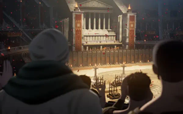 4K Ultra HD PC wallpaper: Fire Emblem: Fortune's Weave concert scene—audience overlooks a grand stage with a towering pipe organ in an ornate hall.