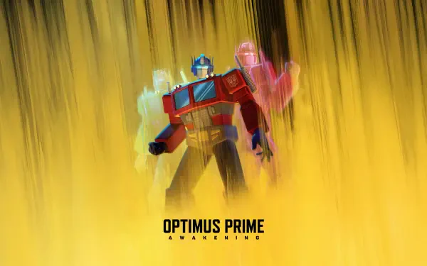 Optimus Prime from Transformers in a dynamic golden glow, featured on a 4K Ultra HD PC desktop wallpaper and background.