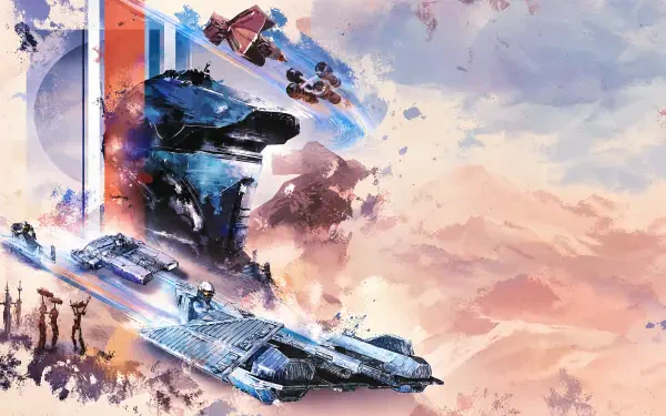 Star Wars: Galactic Racer 4K Ultra HD PC desktop wallpaper featuring sci-fi spaceships racing through a dusty, colorful landscape.