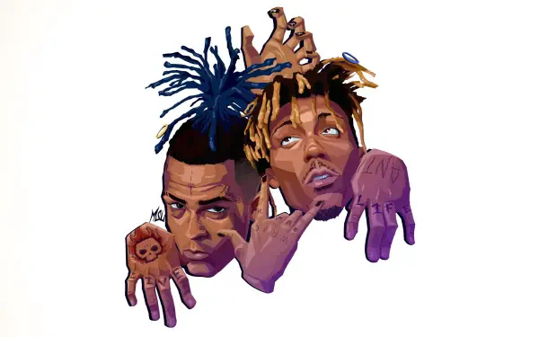 Illustrated portrait of XXXTentacion and Juice WRLD, 4K Ultra HD PC desktop wallpaper and background.