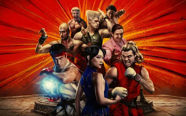 Street Fighter fighters pose against a fiery red backdrop in this 4K Ultra HD PC desktop wallpaper and background.