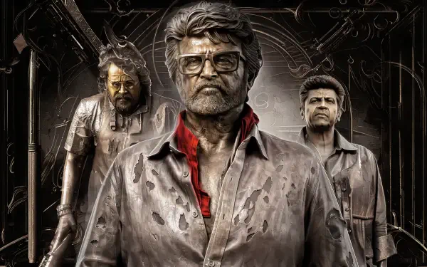 Jailer 2 poster featuring Rajinikanth and two men, presented as a 4K Ultra HD PC desktop wallpaper and background.