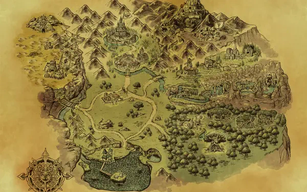 Parchment-style Hyrule map from The Legend of Zelda: Ocarina of Time (2026), shown as a 2K Quad HD PC desktop wallpaper and background.