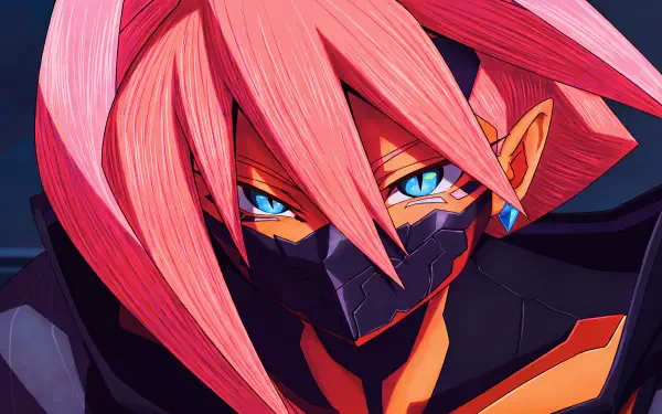 Talia Yang from Cyberpunk: Edgerunners 2, pink-haired anime girl in a futuristic mask, 5K Ultra HD cyberpunk PC desktop wallpaper.
