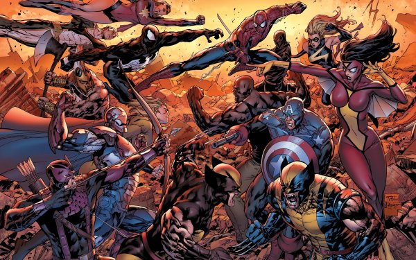 Bande-dessinées New Avengers Avengers Les Vengeurs Œil-de-Faucon Iron Man Venom Wolverine Spider-Man Captain America Ms. Marvel Spider-Woman Luke Cage Fond d'écran HD | Image