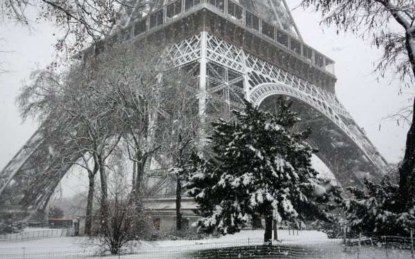 Photography Black & White Paris Winter Snow Eiffel Tower HD Wallpaper | Background Image