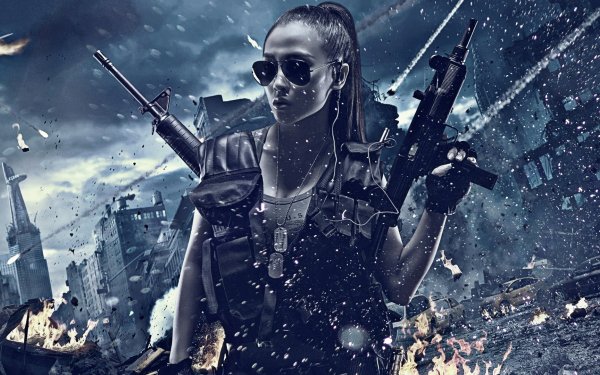 Sci Fi Women Warrior Girls & Guns Uzi Rifle Sunglasses Battle HD Wallpaper | Background Image