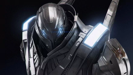 A striking HD wallpaper featuring a futuristic armored character from the video game Section 8, showcasing sleek design and glowing accents against a dark background.