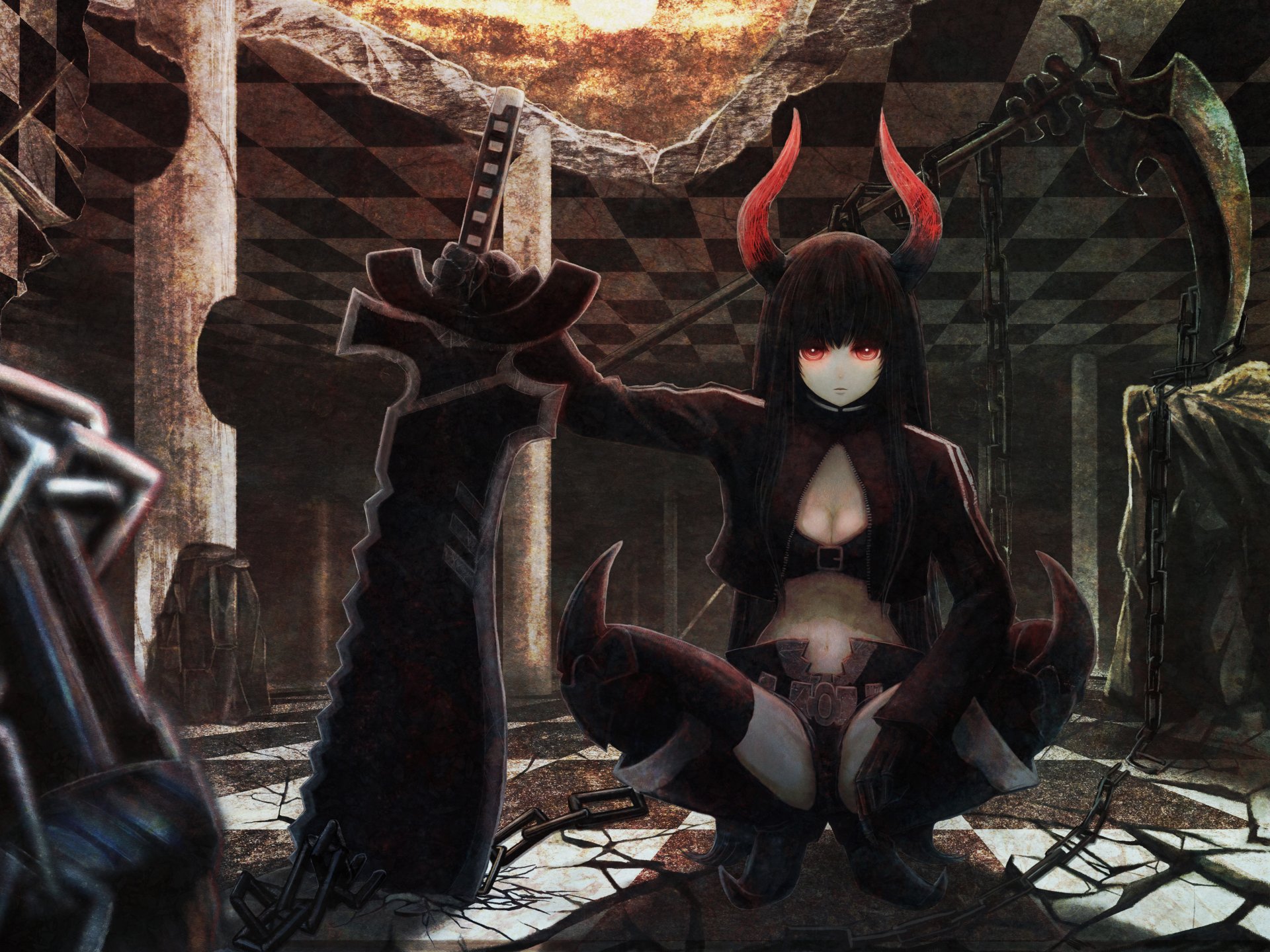 Download Black Gold Saw Anime Black Rock Shooter 4k Ultra HD Wallpaper