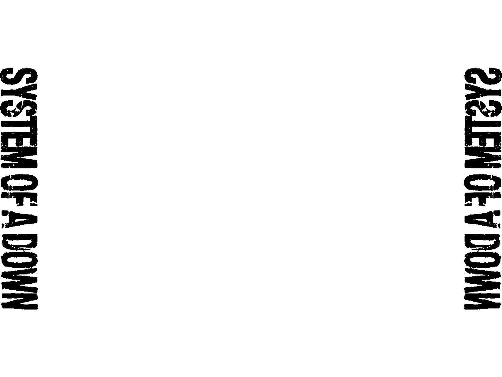 HD desktop wallpaper featuring the text System Of A Down in bold black letters on the left and mirrored on the right, with a clean, white background.