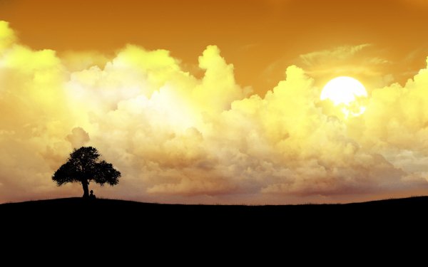 Artistic Landscape Yellow Tree Cloud HD Wallpaper | Background Image