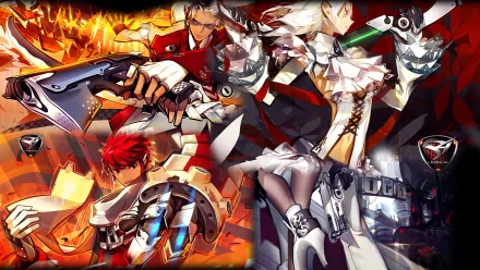 HD PC desktop wallpaper featuring dynamic characters from the video game S4 League in intense action poses with vibrant, fiery and futuristic elements.