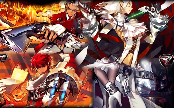 HD PC desktop wallpaper featuring dynamic characters from the video game S4 League in intense action poses with vibrant, fiery and futuristic elements.