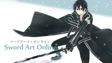 Kazuto Kirigaya, from Sword Art Online, wields a sword in this high-definition anime wallpaper, capturing a dynamic and thrilling moment in a snowy backdrop.
