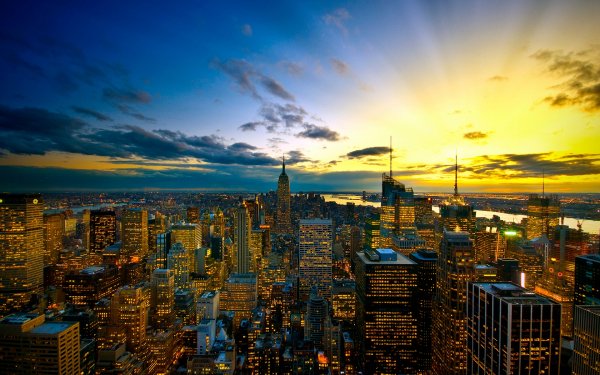 Man Made Manhattan Cities United States Sunset New York HD Wallpaper | Background Image
