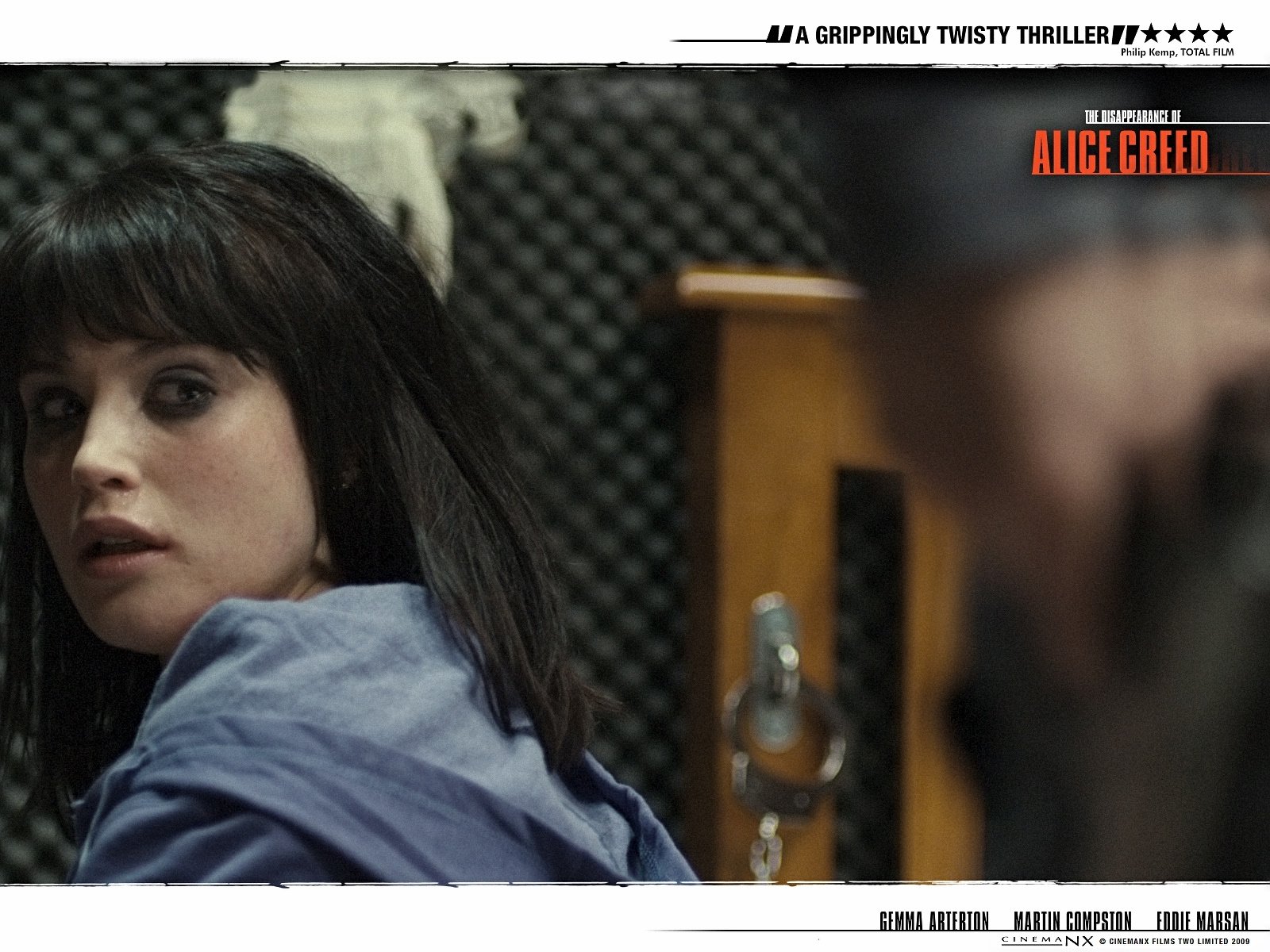 HD PC desktop wallpaper featuring celebrity Gemma Arterton in a scene from the film Alice Creed.