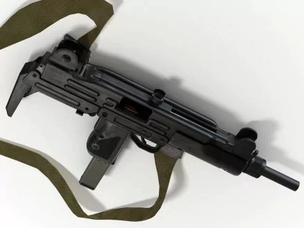 A high-definition desktop wallpaper featuring a detailed view of a submachine gun, showcasing its intricate design on a plain background.