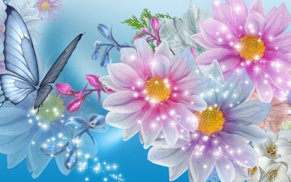 Artistic Flower Flowers Butterfly HD Wallpaper | Background Image