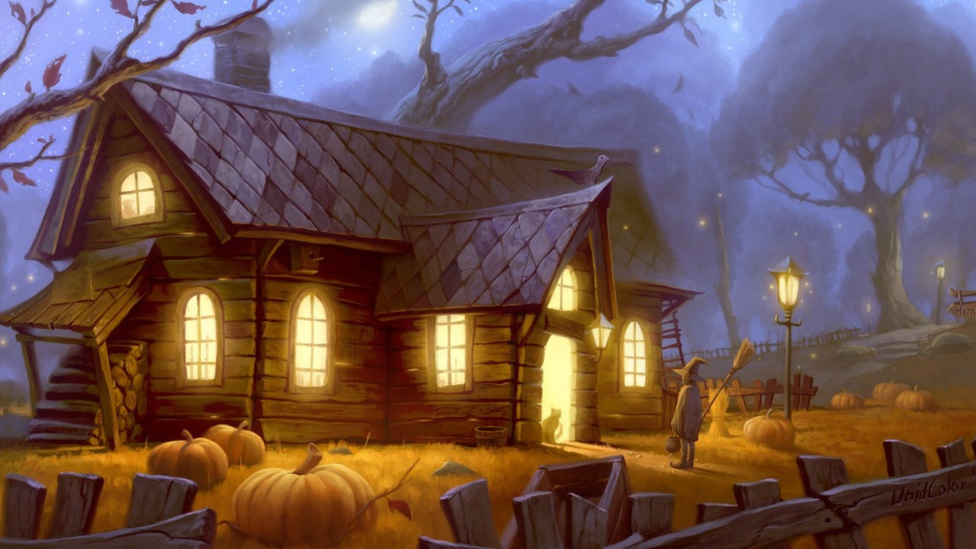 Halloween Holiday Haunt: HD Spooky Pumpkin Cabin Wallpaper | 1920x1080
