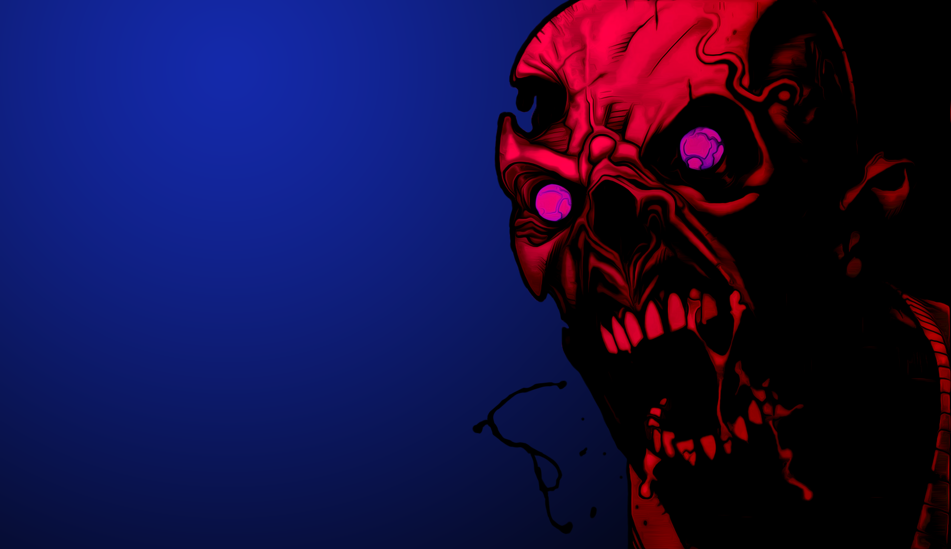 HD PC desktop wallpaper featuring a dark, eerie zombie with glowing eyes against a deep blue background.
