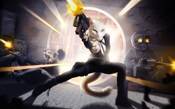 Humor Animal Cat Kitten Sci Fi Futuristic Weapon Gun Machine Gun HD Wallpaper | Background Image