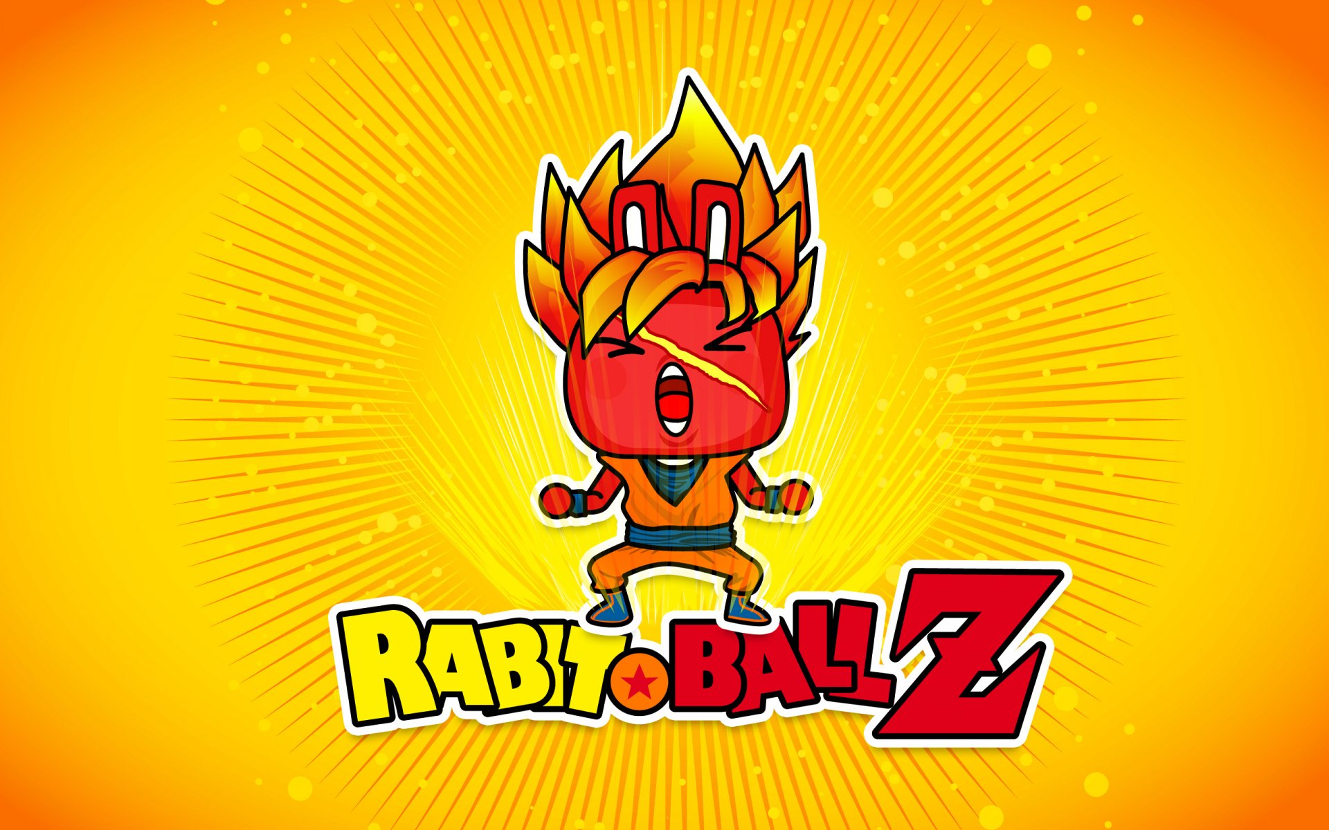 HD desktop wallpaper featuring a cartoon character from the anime parody series Rabi Ball Z, inspired by Dragon Ball Z, with vibrant orange and yellow tones.