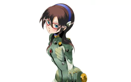 Mari Makinami Illustrious from Evangelion: 2.0 You Can (Not) Advance in her green plugsuit, featured in an HD anime desktop wallpaper.